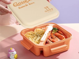 Lunchera cuadrada con cuchara-tenedor